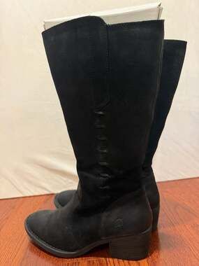 Born Black Oiled Leather Zip Knee High Boots Womens Size 7.5 M Style F07703